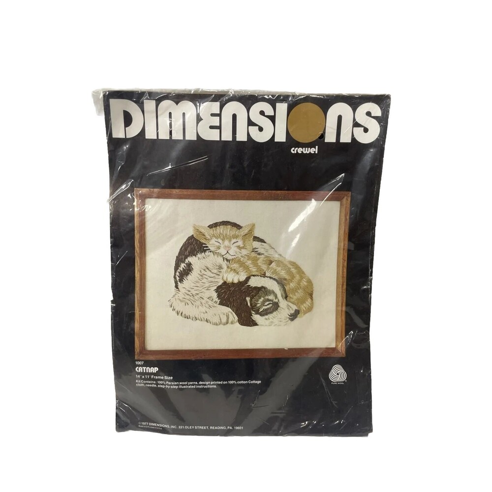 Dimensions Cat Nap Dog Kitten Puppy Sleeping Cottage Cloth Crewel Knit Needle